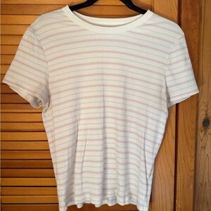 American Eagle Striped White and Pink Women's Baby tee cropped size XL